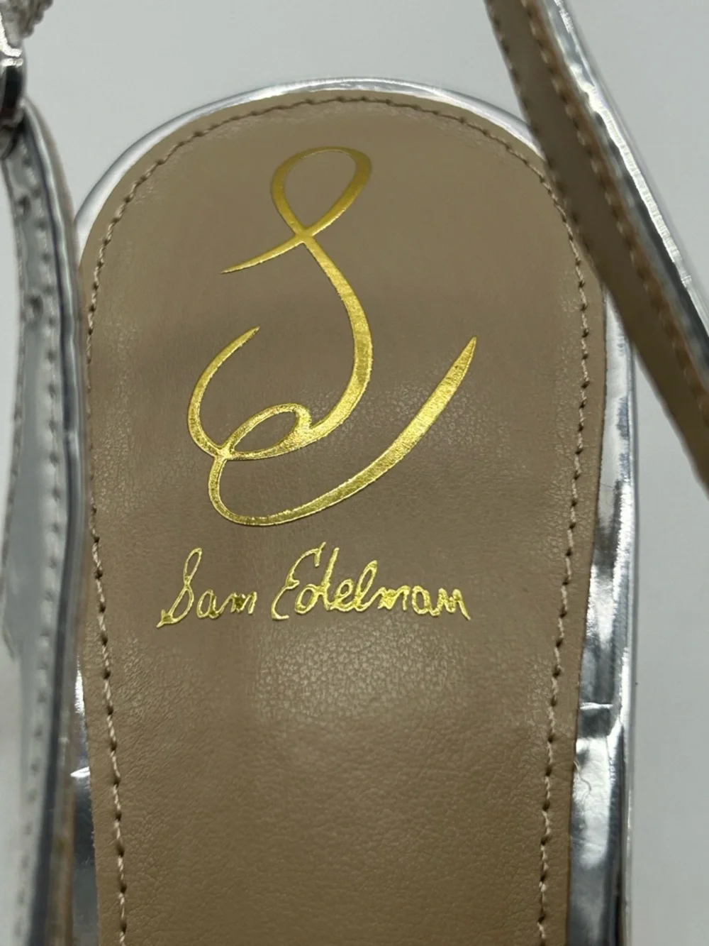 Sam Edelman Bianka Silver Slingback Heels Patent Pointed Toe Kitten Heel 7.5W - Picture 9 of 13